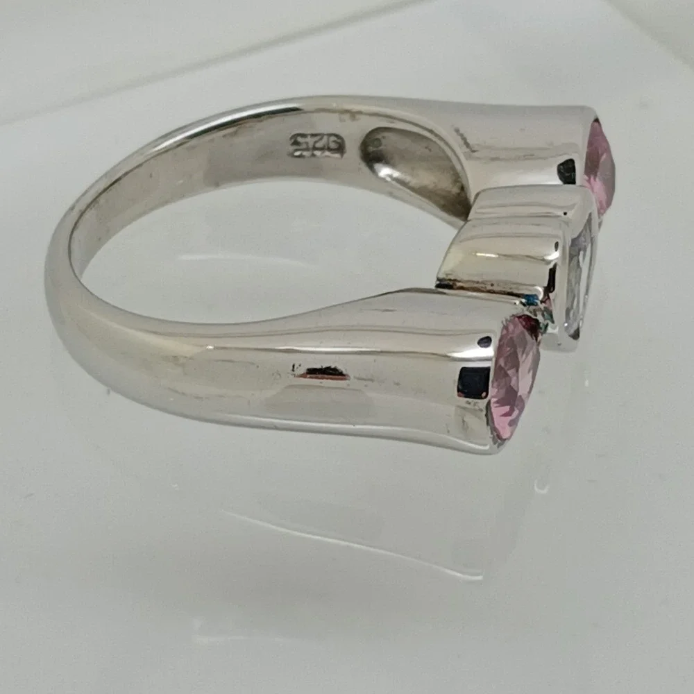 Rare New Vintage‎ 90s Pink Ice Heart Ring Sterling Silver 925 CZ Size 8.75